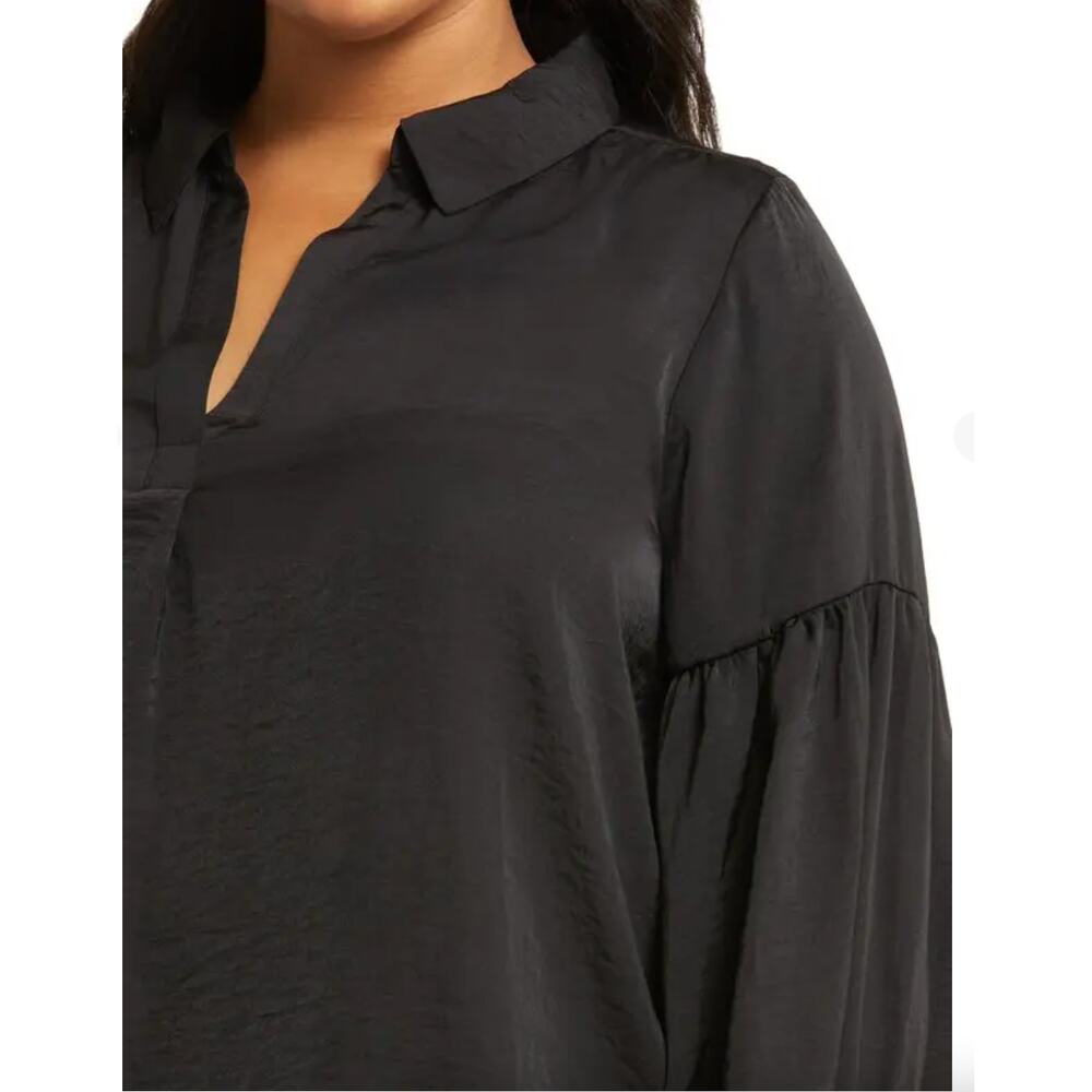 Vince Camuto Split Neck Balloon Sleeve Satin Tunic Top | Plus 3X, Black NEW - Picture 6 of 7